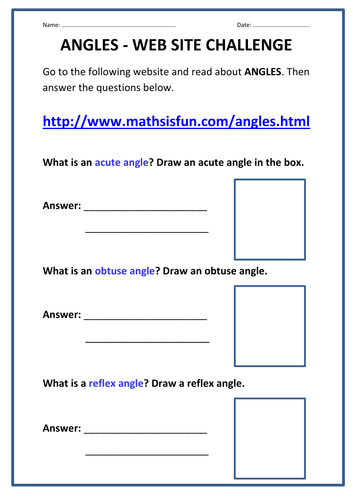 Angles - Website Challenge (Acute, Obtuse & Reflex)