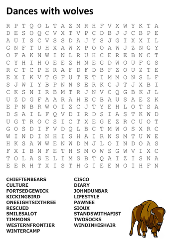 Dances with wolves Word Search | Teaching Resources