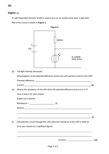 Control and sensing circuits GCSE 9-1 | Teaching Resources