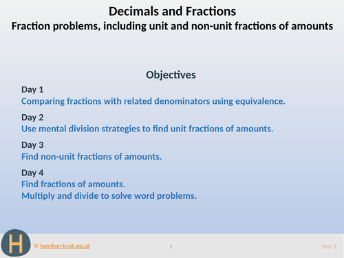 Unit and non-unit fraction problems  - Teaching Presentation - Year 5