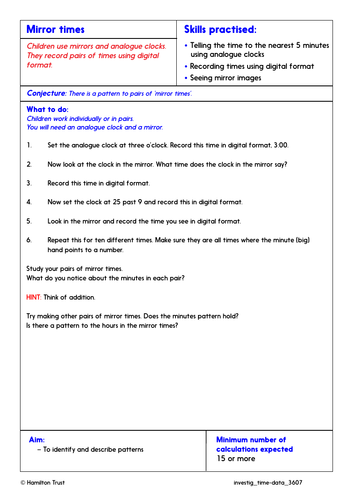 Tell the time to nearest minute - Problem-Solving Investigation - Year 3