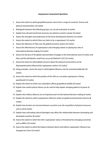 Example Assessment Questions for Superpowers