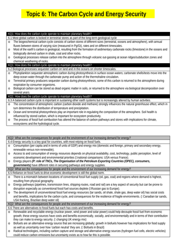 Carbon Cycle Personal Learning Checklist