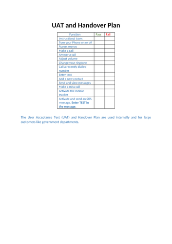 QM010 UAT and Handover Plan V002