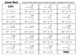 Solving Quadratic Equations when B = 0 - Answer Maze | Teaching Resources