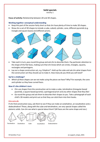 Identify and explore 3-D shapes - Extra Support Activity - Year 4