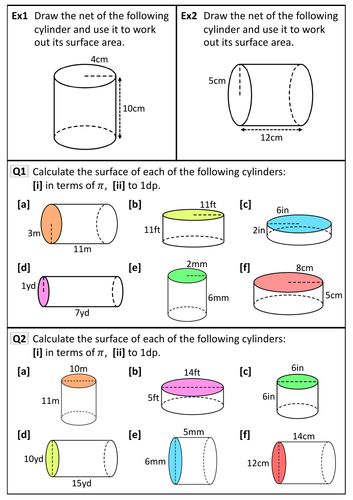 surface area of a cylinder worksheet