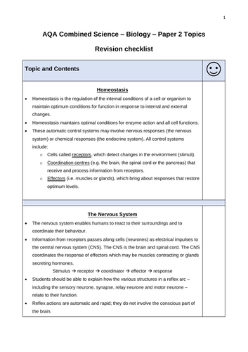 AQA GCSE Biology Paper 2 Topic Checklist | Teaching Resources