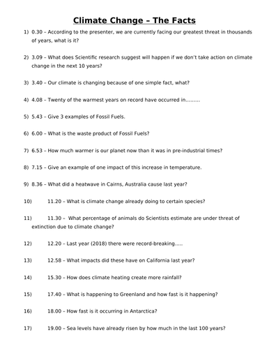 Climate Change The Facts Video Worksheet