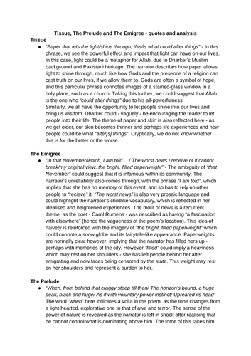 GCSE English power and conflict quotes analysis (Tissue, The Prelude and The Emigree)