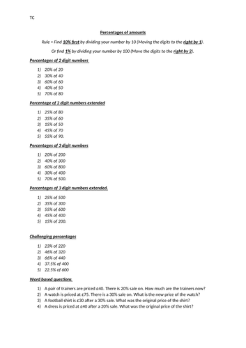 Percentage of amounts