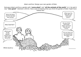 RE KS1/LKS2 Adam and Eve Worksheet with Comprehension Questions by