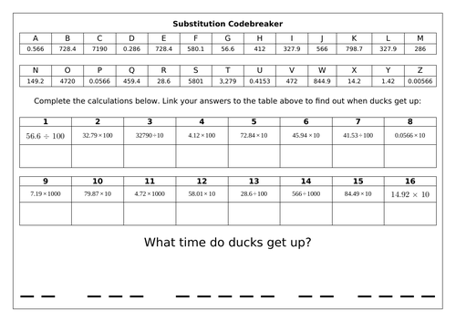 Codebreaker - Multiplying And Dividing Decimals By 10, 100 And 1000 (Y5) | Teaching Resources