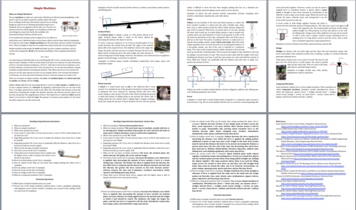 Simple Machines Comprehension Reading | Teaching Resources