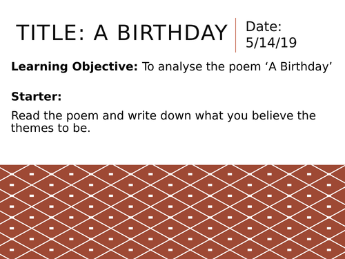 Edexcel A Level Paper 3 - Rossetti: A Birthday