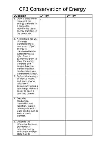 Edexcel Combined Science (9-1) CP3 Revision Activity