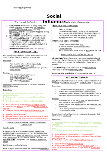 Psychology A-Level - Social Influence Revsion