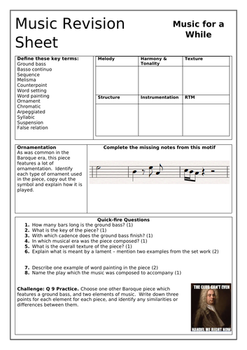 Purcell Music for a While GCSE Revision Sheet