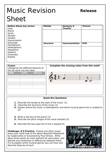 Afro-Celt Soundsystem Release GCSE Revision Sheet