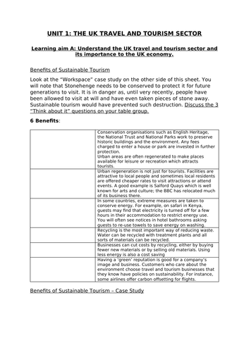Travel and Tourism BTEC first level 2 - UNIT 1 - lesson 5 - Benefits of ...