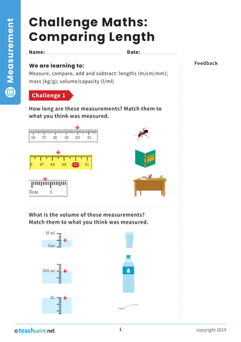 Comparing Length Y3 Measurement Maths Challenge Teaching Resources