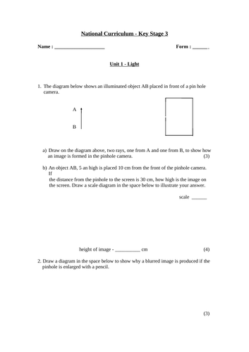 KS3 Physics Light test | Teaching Resources