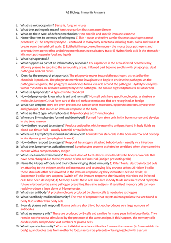A2 Biology Immunity Questions & Answers | Teaching Resources