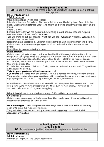 Setting description plan year 1 year 2 adjectives fairy door hidden ...