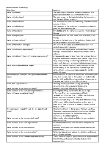 developmental psychology folding revision questions, gcse edxcel