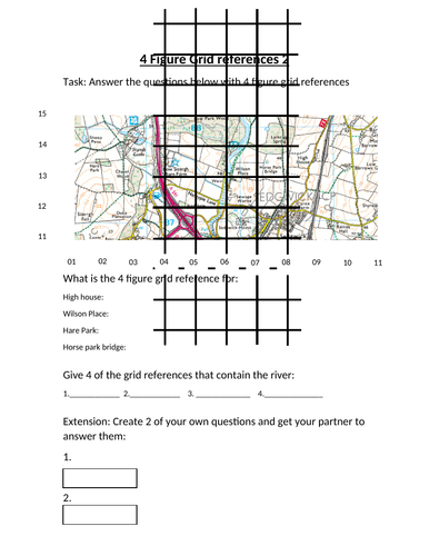 4 6 figure grid reference worksheets with extensions teaching resources