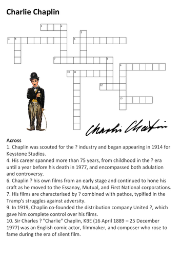 Charlie Chaplin Crossword Teaching Resources