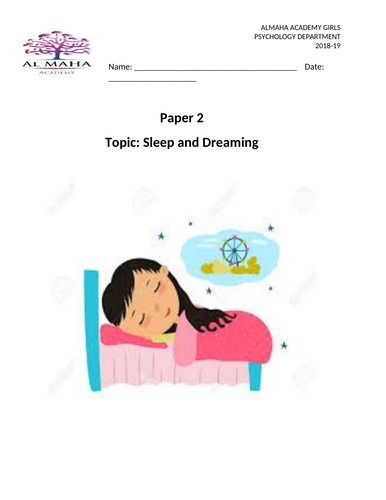 Psychology(9-1) GCSE  Edexecel Paper 2 FULL Revision packs. SLEEPING AND DREAMING