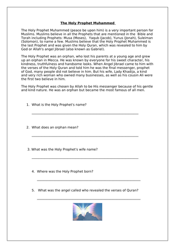 Holy Prophet worksheets | Teaching Resources