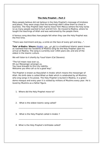 Holy Prophet worksheets | Teaching Resources