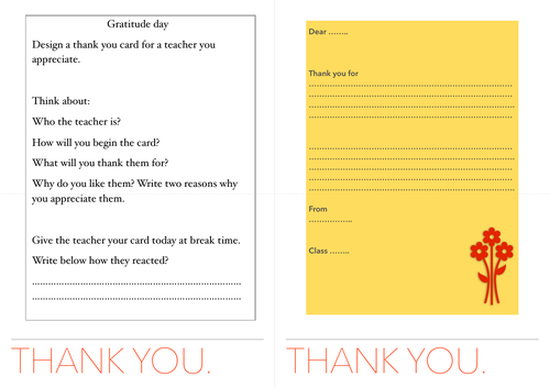 Gratitude card for teacher appreciation/ EAL/LITERACY/PSHE/FORM CLASS/ KEY STAGE 2 ENGLISH