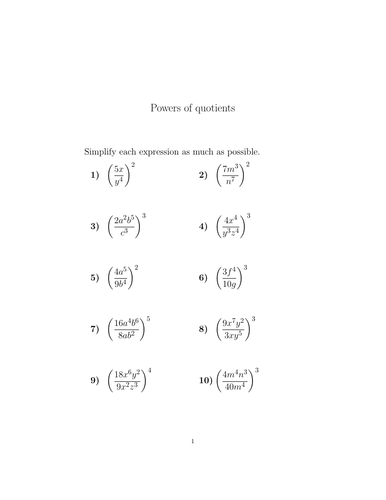 42 Powers Of Products And Quotients Worksheet Worksheet Works