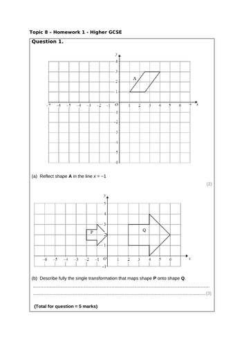 Transformations homework pack. Maths KS3/GCSE | Teaching Resources