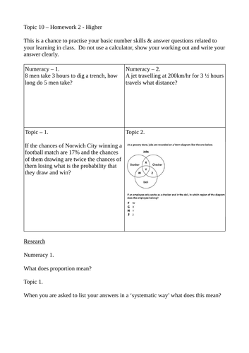 probability homework tes