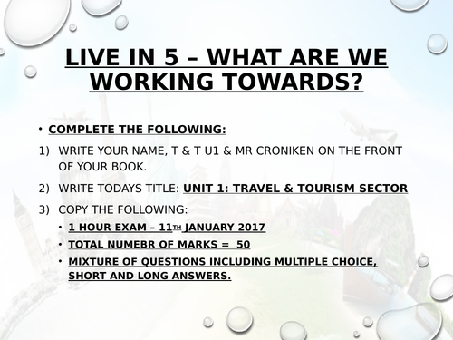 BTEC Level 2 - Travel and tourism - Unit 1 - lesson 1