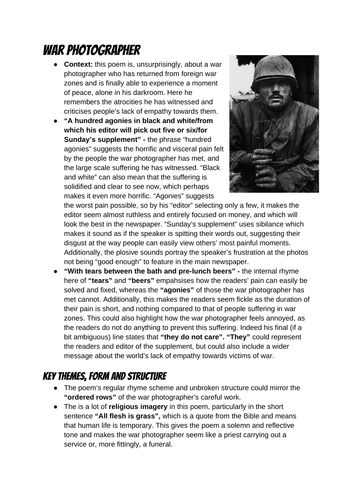 War Photographer by Carol Ann Duffy revision guide GCSE English Lit