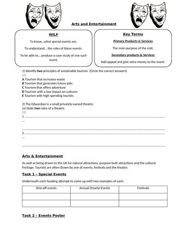 BTEC Level 2 - Travel and tourism - Unit 1  - lesson 8