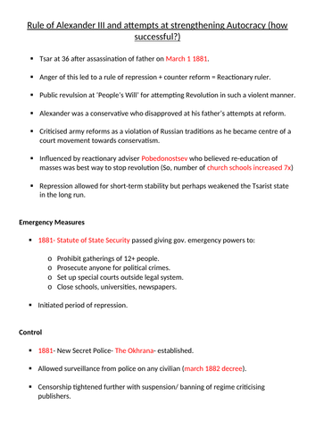 Alexander III and strengthening of Tsarist autocracy AQA A-level Russian History