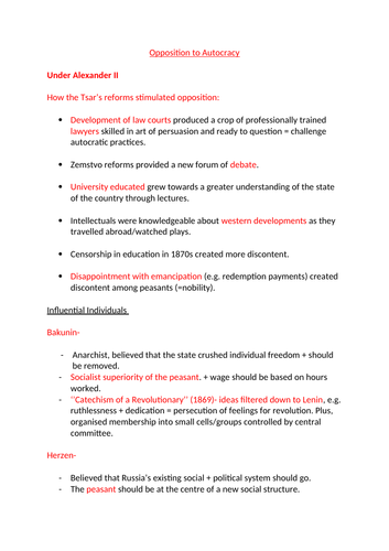 Opposition to Alexander II in Russia - AQA A-level History