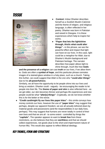 Tissue by Imtiaz Dharker GCSE English Lit revision guide