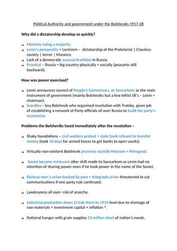 Political authority+structure under the Bolsheviks and RussianCivilWar - AQA A-level Russian history