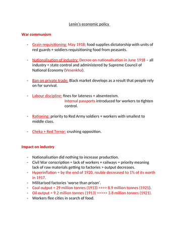 Lenin's New Economic Policy (NEP) and war communism - AQA A-level Russian history