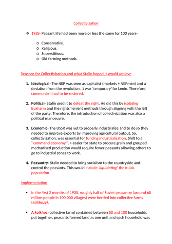 Stalin's Collectivisation 1928-1940s - AQA A-level Russian history