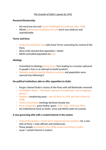 The growth and nature of Stalin's power by 1941 - AQA A-level Russian history