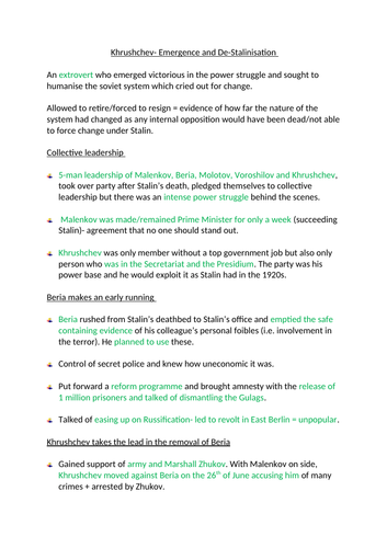 The emergence of Khrushchev and De-Stalinisation - AQA A-level Russian history