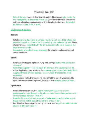 Khrushchev's political and social opponents and downfall- AQA A-level Russian history